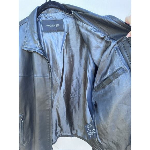 Marc New York Men's Black Zip Leather Jacket size L Moto Classic - Picture 5 of 10